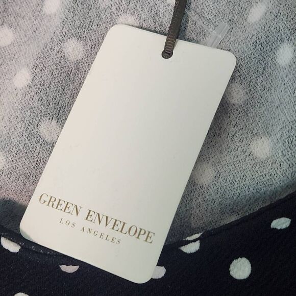 Green Envelope Black and White Polka Dot Blouse with Bell Sleeves NWT Size 1X - Picture 8 of 10